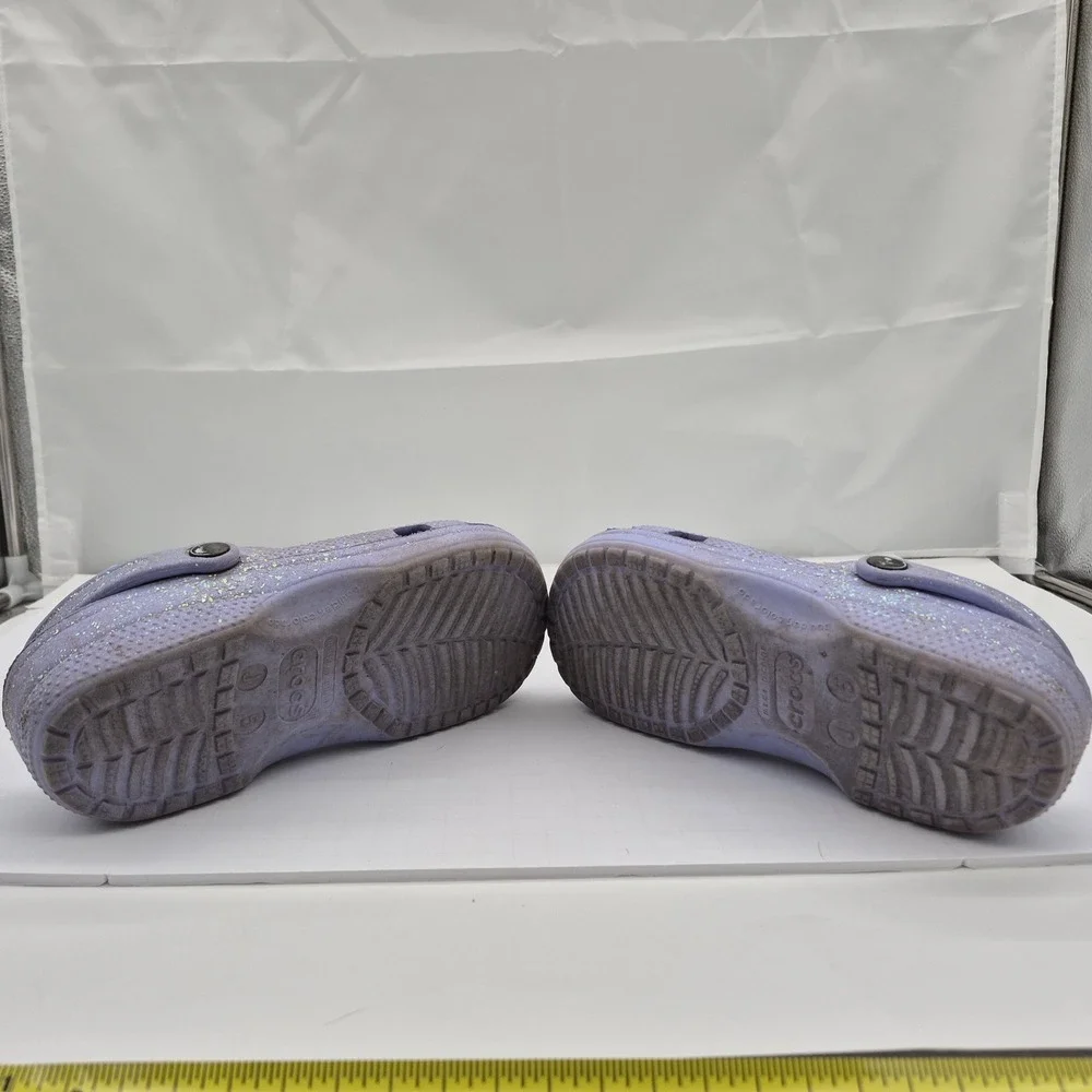 Crocs Classic Glitter Clogs Purple Girls Size J5 Slip On Sandals